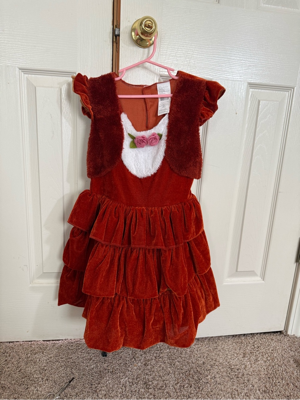 Girls Fox Costume Medium Velvet Ruffle Dress Faux Fur Tail Halloween